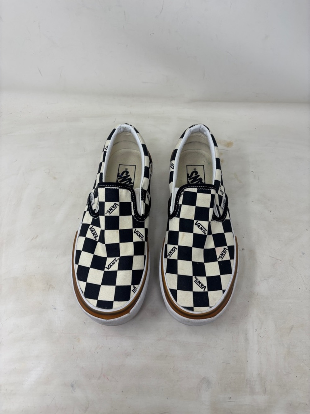 Vans Checkerboard Platform Slip-On Sneakers - Black, White & Brown Trim - Picture 5 of 9